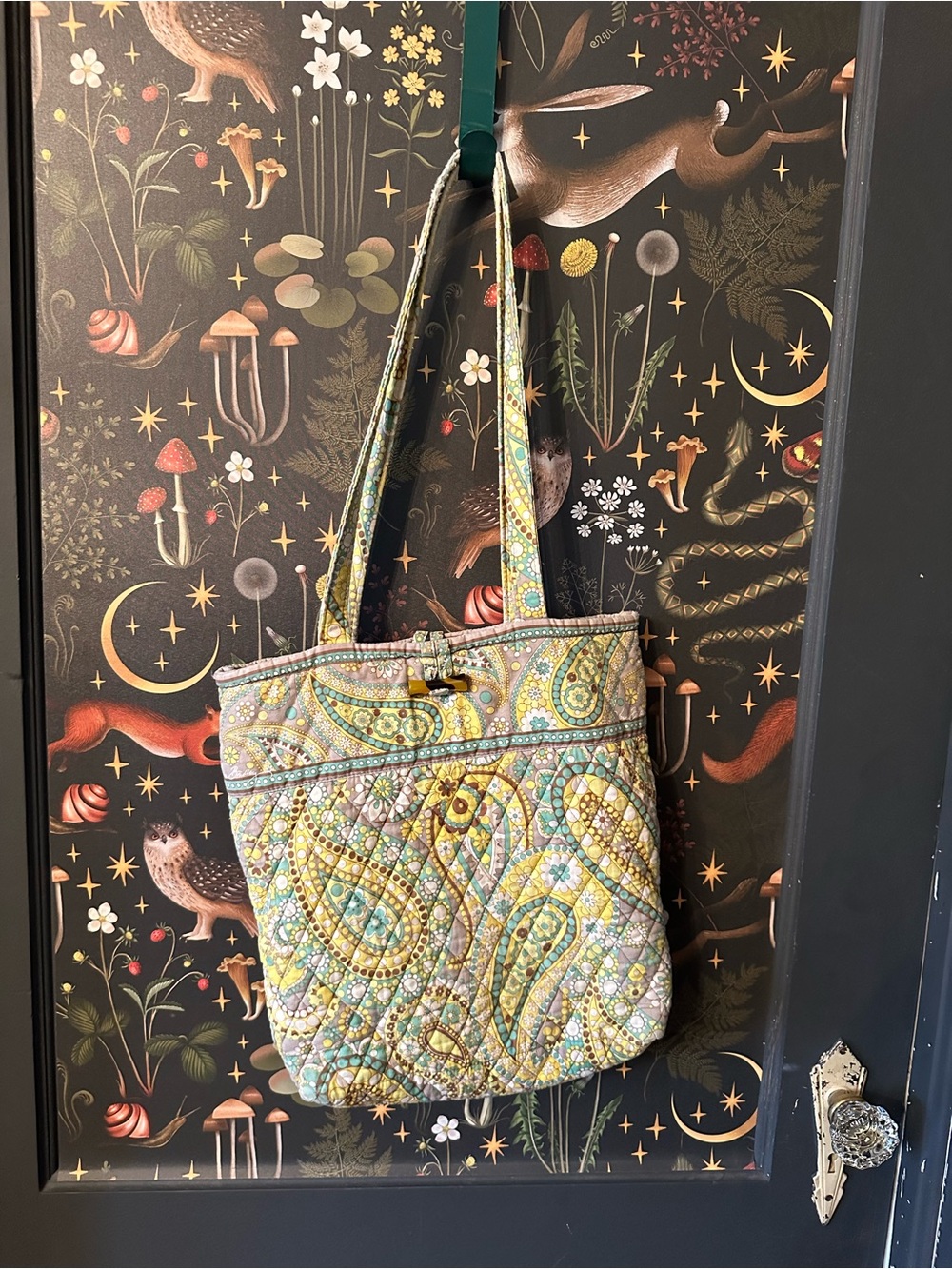Vera Bradley Quilted Paisley Tote in Yellow and Teal